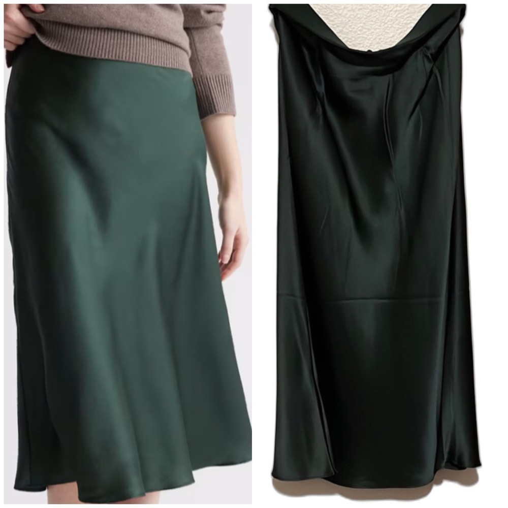 Quince Green Midi Washable Silk Slip Skirt
